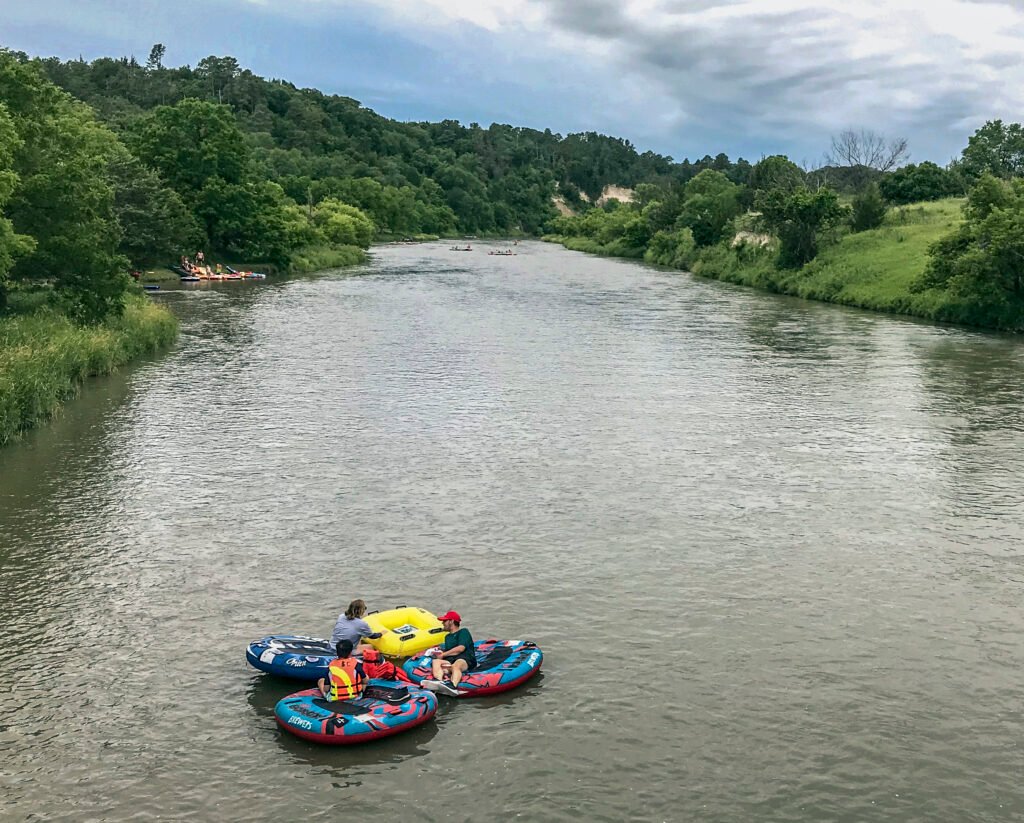 Groups tubing and canoeing on the Niobrara River near Valentine, Nebraska