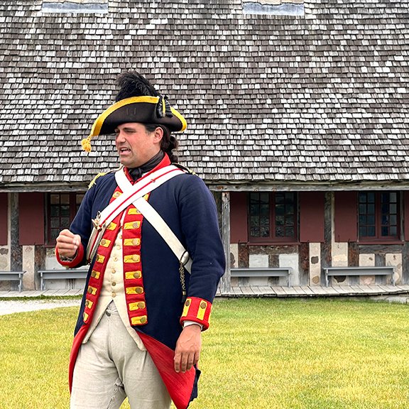 Colonial-era British soldier docent/reenactor at Fort Mackinac